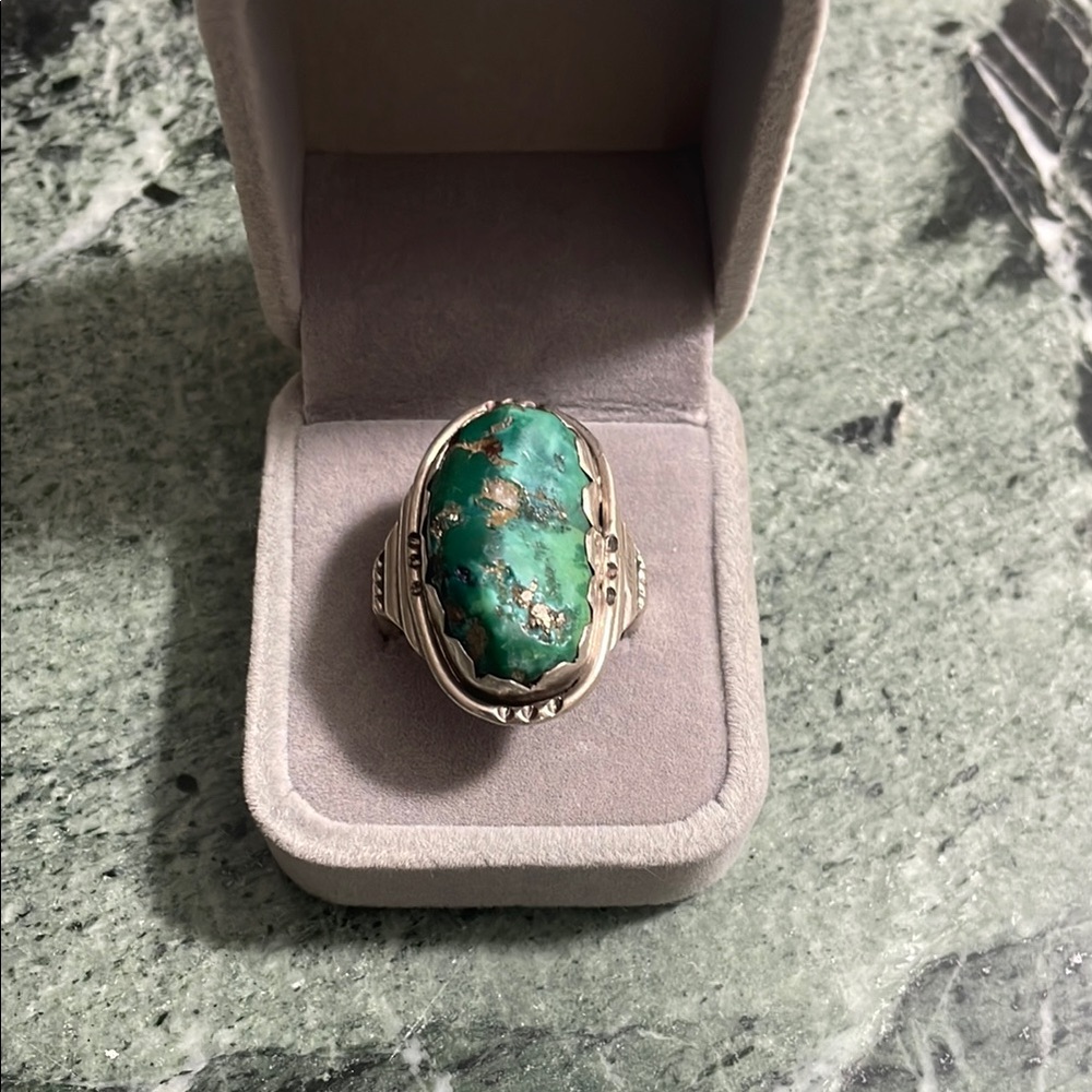 Elegant Silver and Green and Blue Turquoise with a Wonderful Vein of Pyrite.